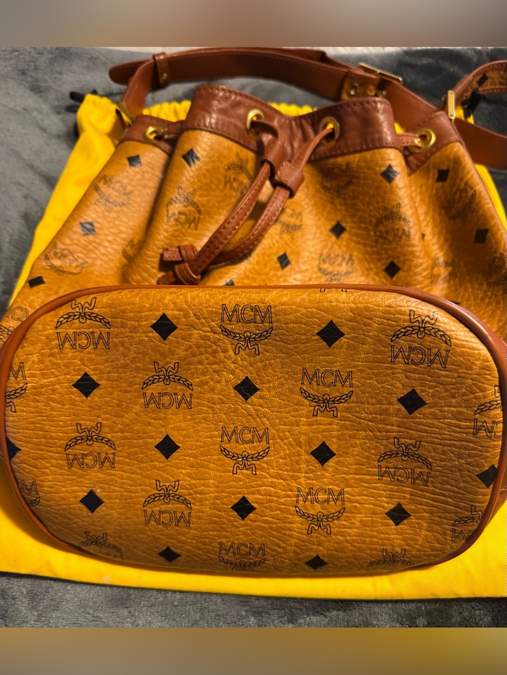 MCM Cognac/Chestnut Visetos Drawstring Shoulder Bag - Picture 4 of 12